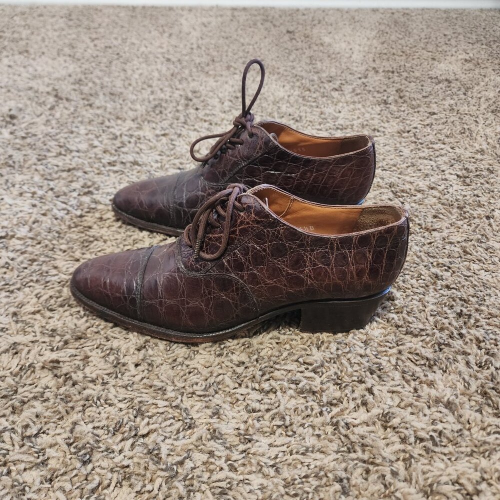 Vintage Women's Ralph Lauren Lace-Up Oxford Heel Round Toe Crocodile Leather 6.5 - Picture 4 of 12